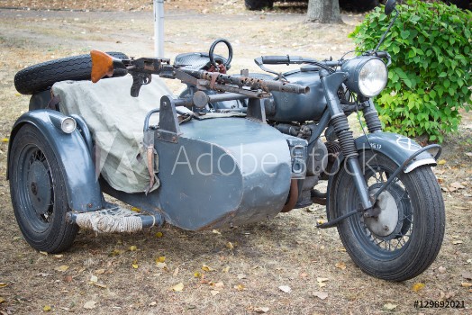 Picture of Poland Poznan -October 1 2016 Military motorcycle with a mounted machine gun MG 42